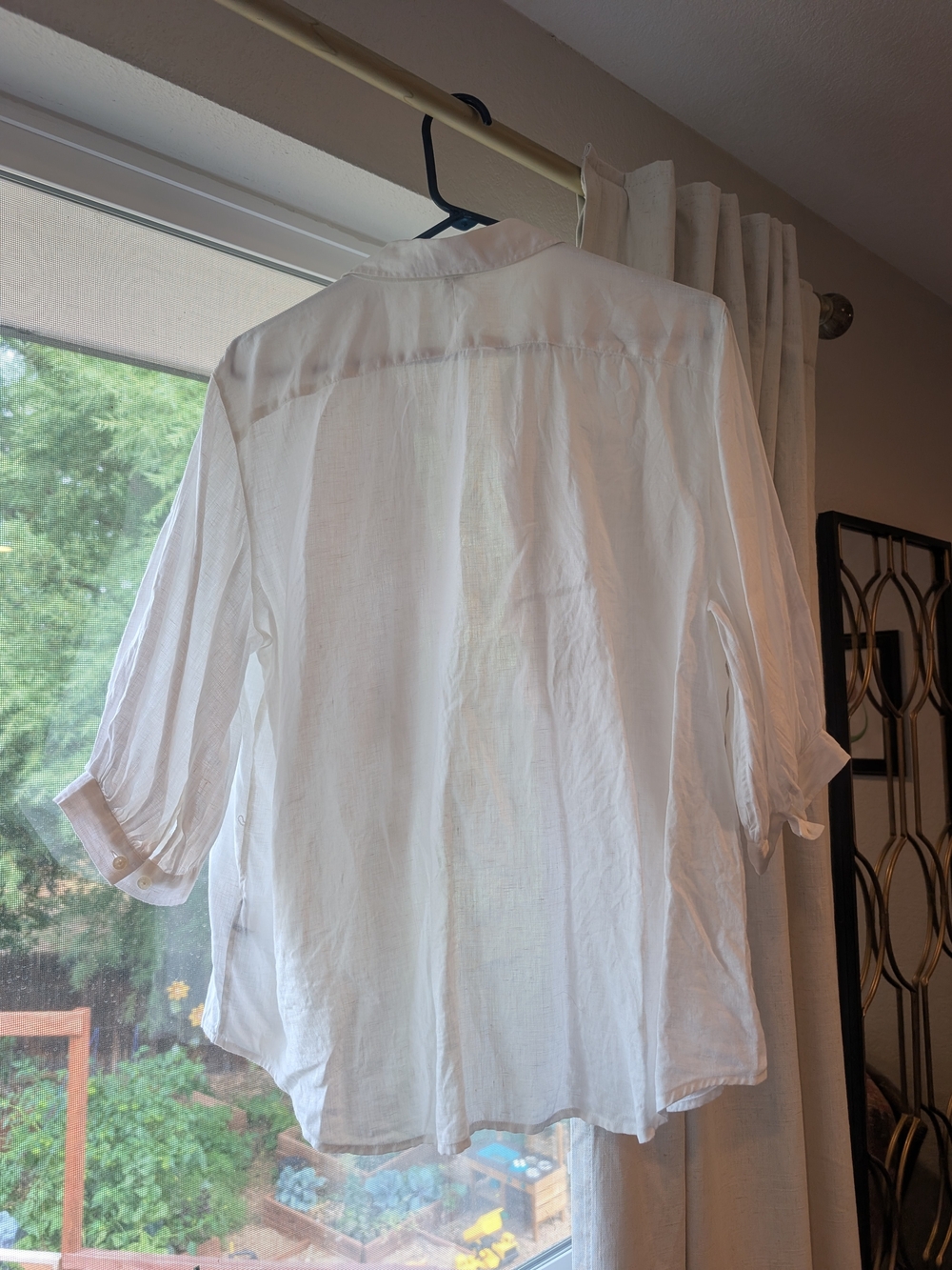 White Ruffle Front Linen Shirt - Picture 8 of 9